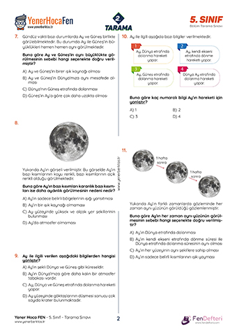 Ay'ın Özellikleri Bölüm Tarama Sınavı Ay'ın Özellikleri Bölüm Tarama Sınavı