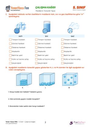 Maddenin Tanecikli Yapısı - Çalışma Kağıdı2 Maddenin Tanecikli Yapısı - Çalışma Kağıdı
