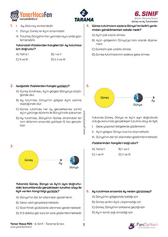 Güneş ve Ay Tutulmaları Tarama Sınavı PDF İndir Güneş ve Ay Tutulmaları Tarama Sınavı PDF İndir